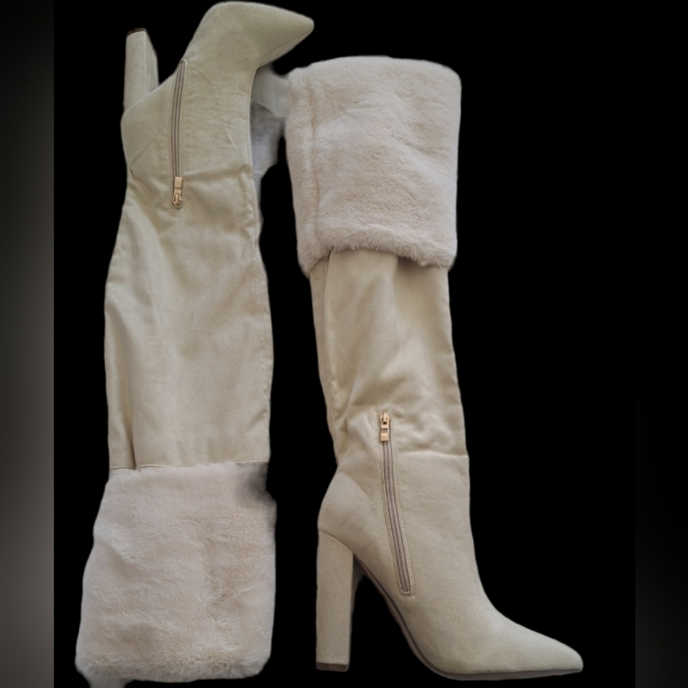 Fashion Nova over the knee pointed fur boots sz 8